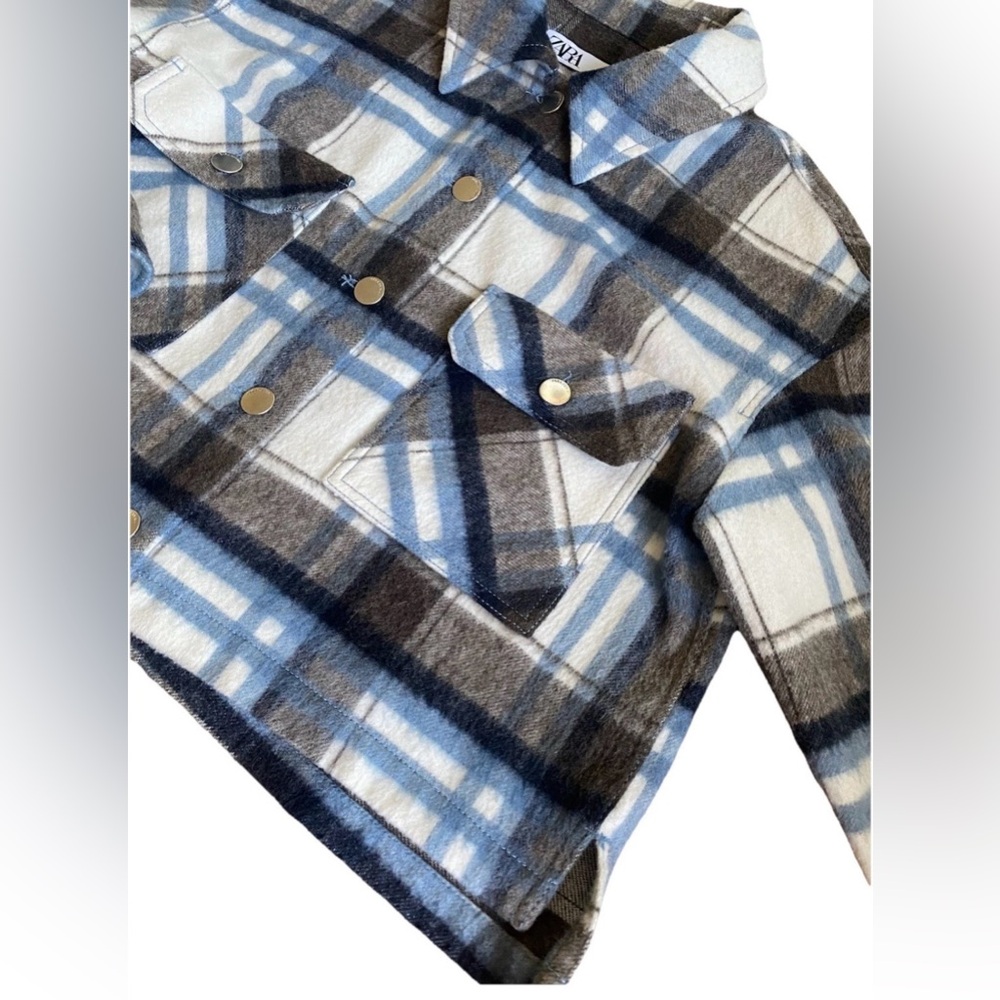 Stylish Zara Plaid Cropped Jacket 🤎 Oversized Fit Cozy Layering Piece Size S - Picture 5 of 9